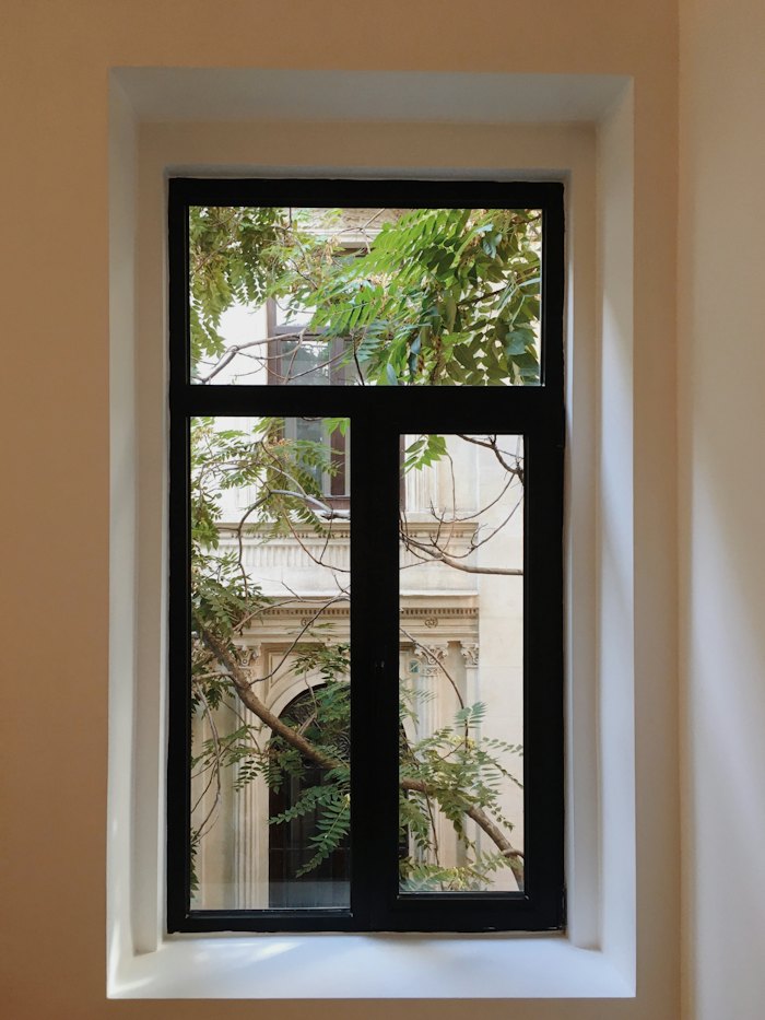 Slim black metal window frame