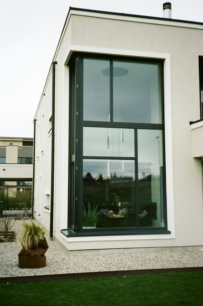 Large slim-framed window on a contemporary home